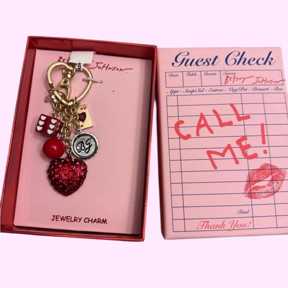 BETSEY JOHNSON Valentine Cherry Soda Pop Multiple Charms Bag Charm Keychain NWT